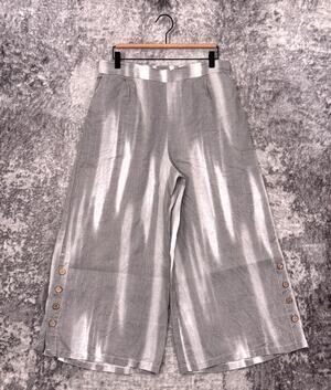 Inizio Pants XL Womens Gray Linen Wide Leg Crop Gray Abstract Dye